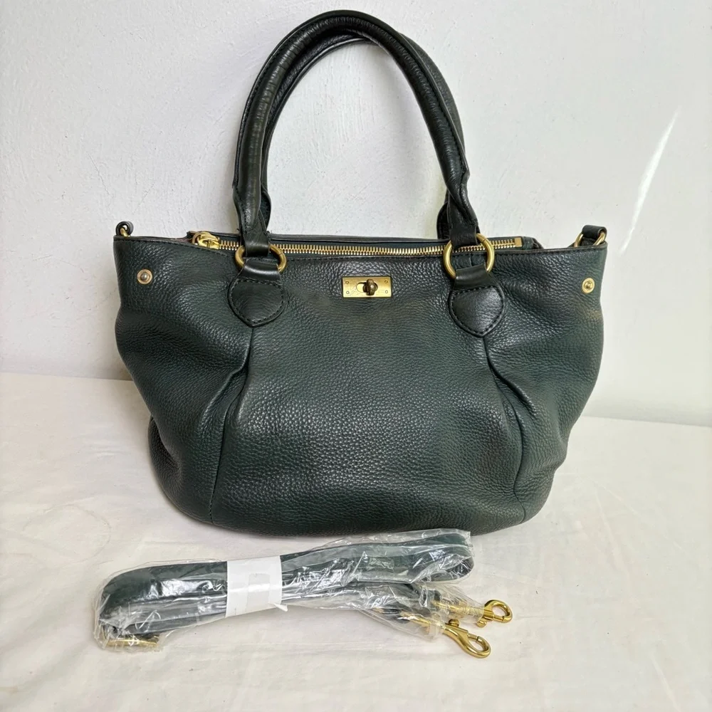 J. CREW Forest Green Pebbled Leather Brompton Hobo Satchel Crossbody Bag Purse